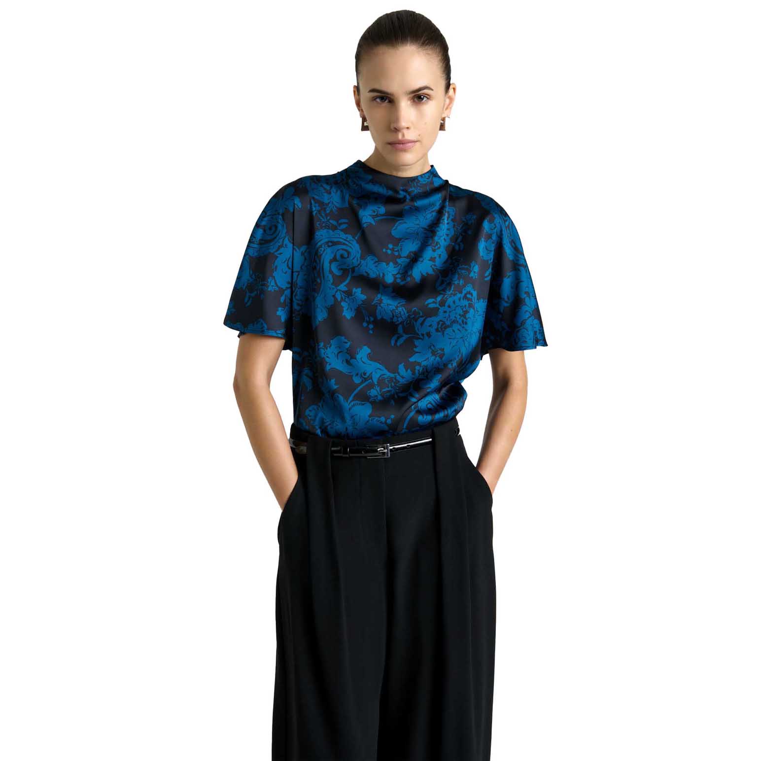 Cue Paisley Stencil Floral Cowl Neck Top